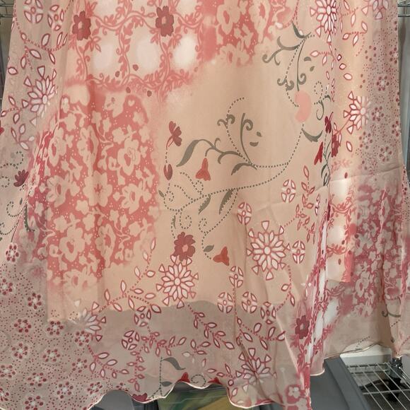 Vintage Jonathan Martin Women's Peach Floral Chiffon Midi Dress Size 14 Flowy - Picture 10 of 11